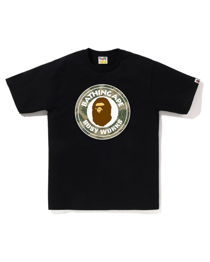 T Shirts Bape Layered Line Busy Works Noir Homme | YPN-11713568